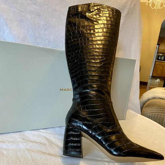 Marc Fisher Retie Knee-High Boots- Black Croco - Picture 1 of 3